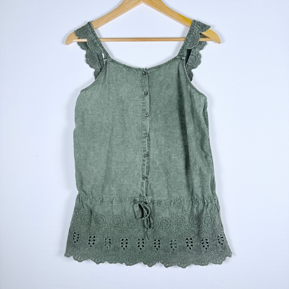 Sage Green Eyelet Cotton Tank Top‎ Small Boho Cottagecore Earth Fairy Indie